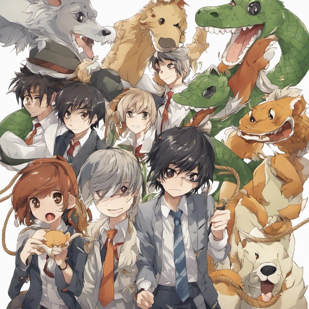 Animals Tied with Rope in Anime Style