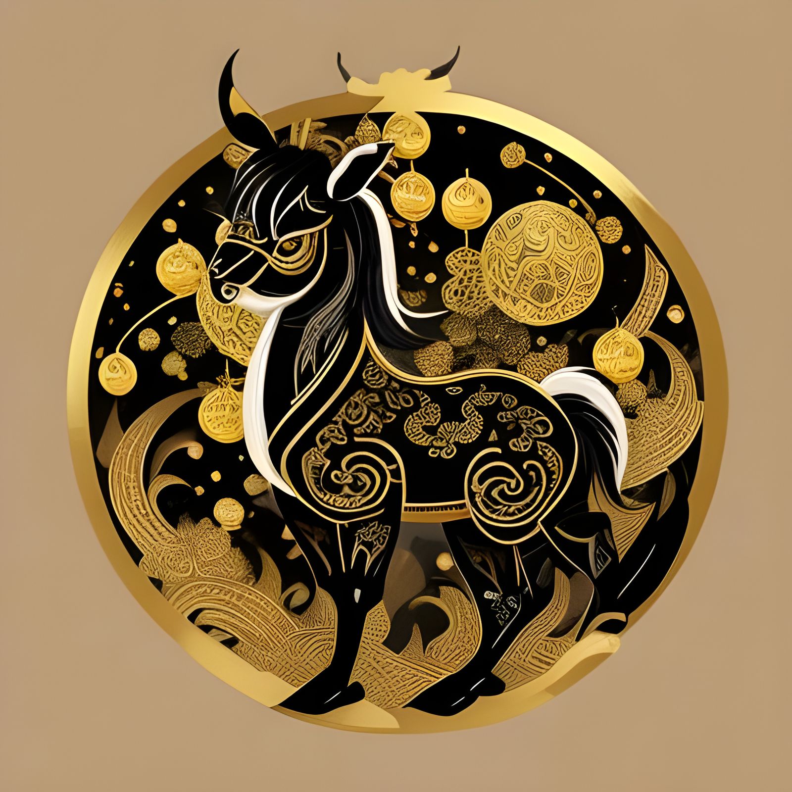 Llama in Japanese Ink with Arabesque Ornaments