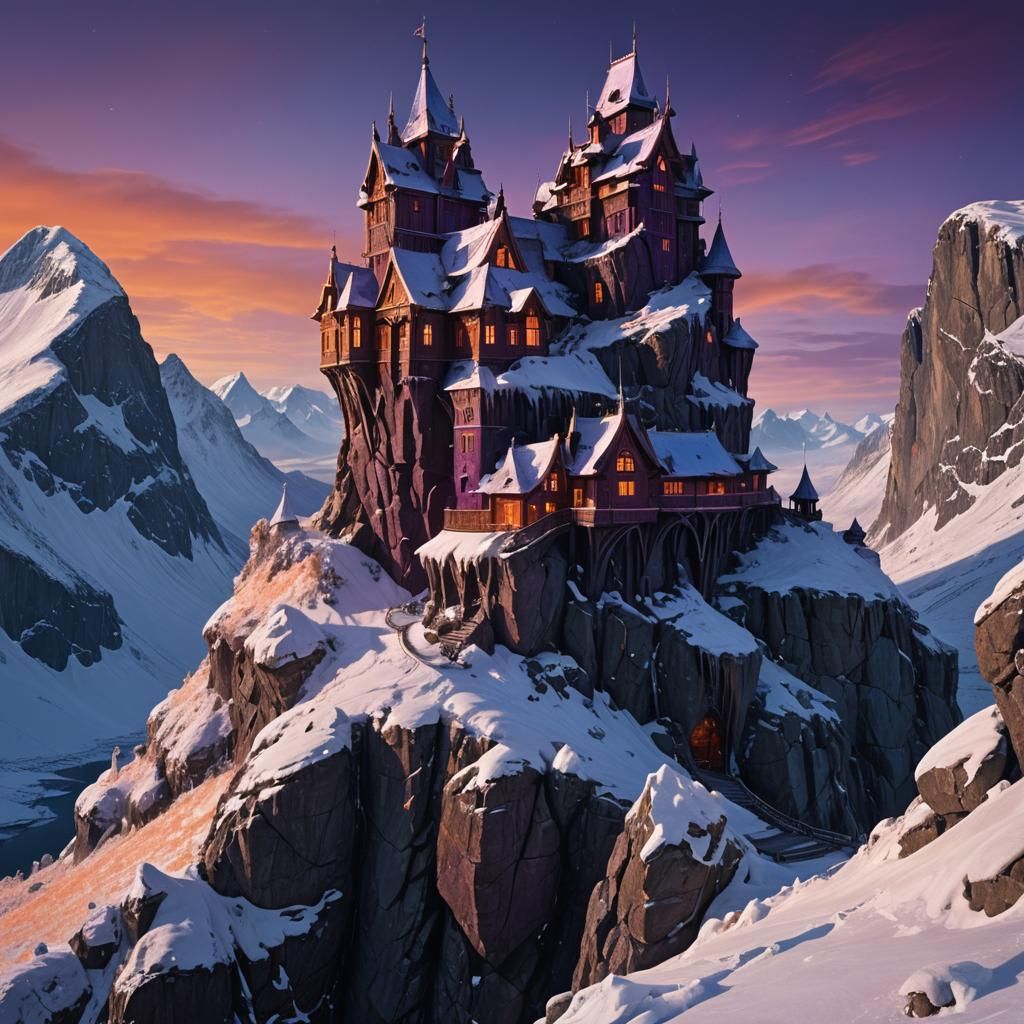 Purple Troll House on Norwegian Mountain Peak