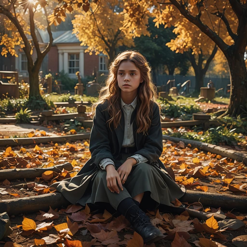 Girl in School Garden: Digital Matte Painting