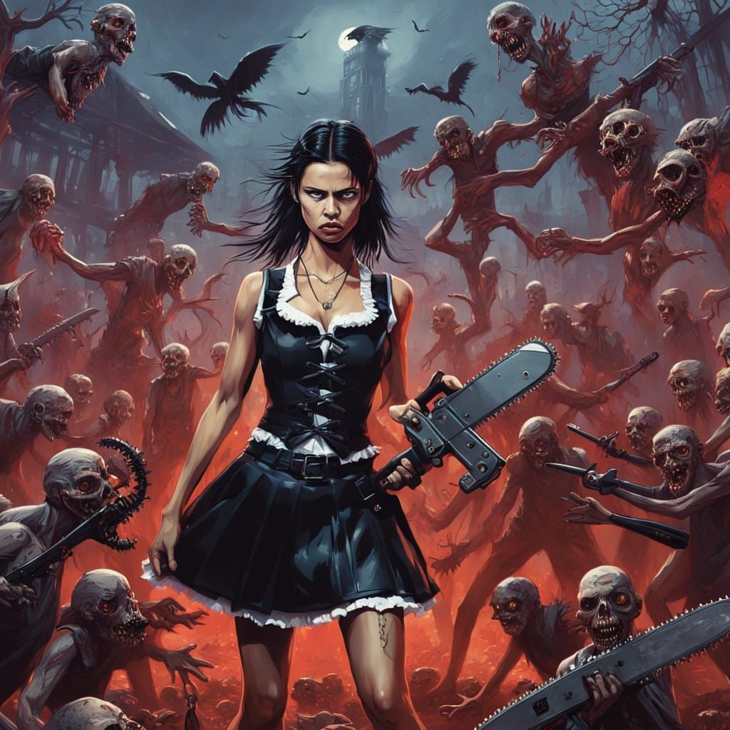 Supermodel Juliet Starling Defies Darkness with Chainsaw