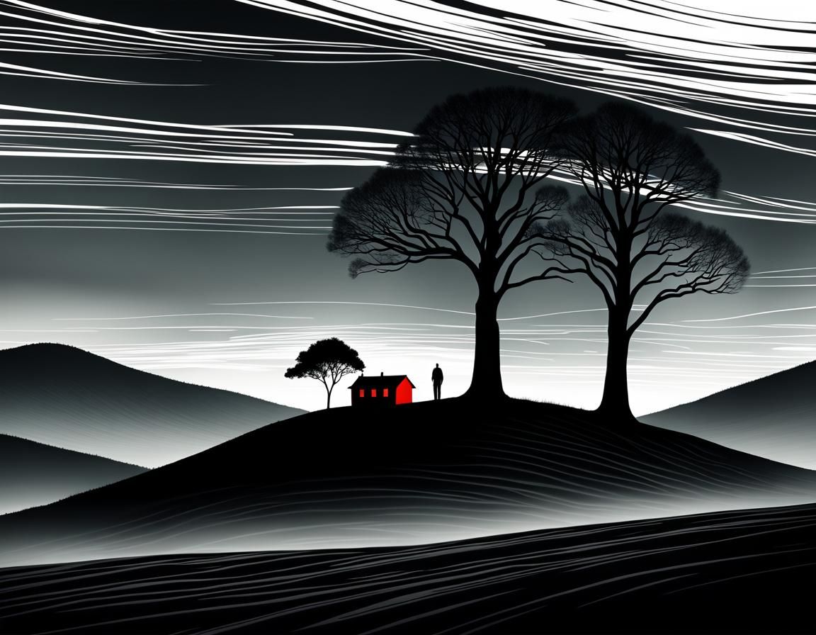 Surrealist House in Dreamy Landscape, Digital Art