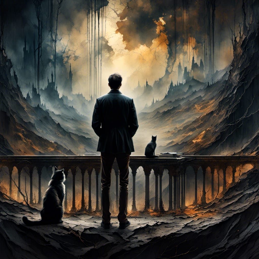 Dramatic Digital Painting: Pondering Flying Cats