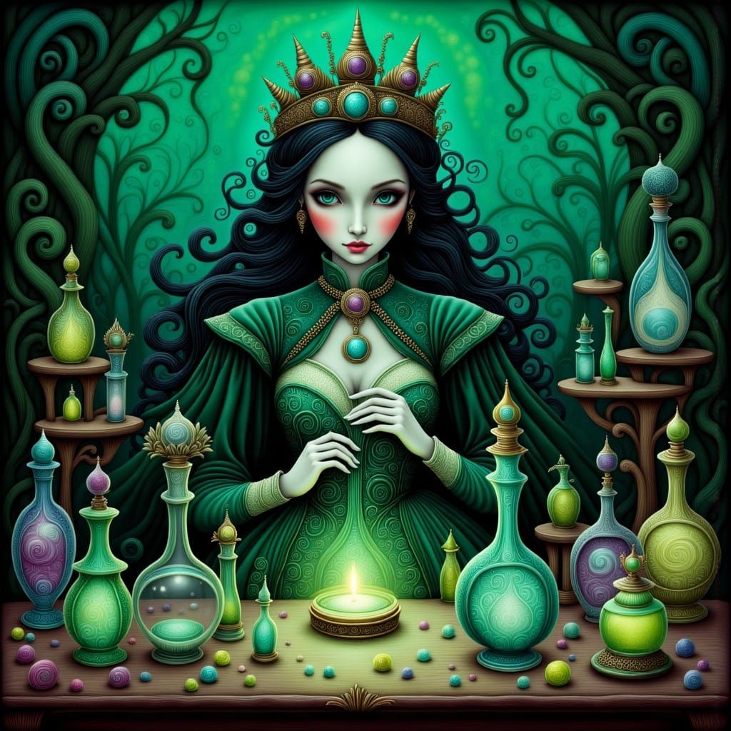 Mystical Witch Tests Perfume in Ethereal Glow