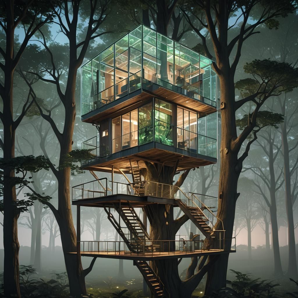 Holographic Treehouse: Hypermodern 3D Technical Drawing