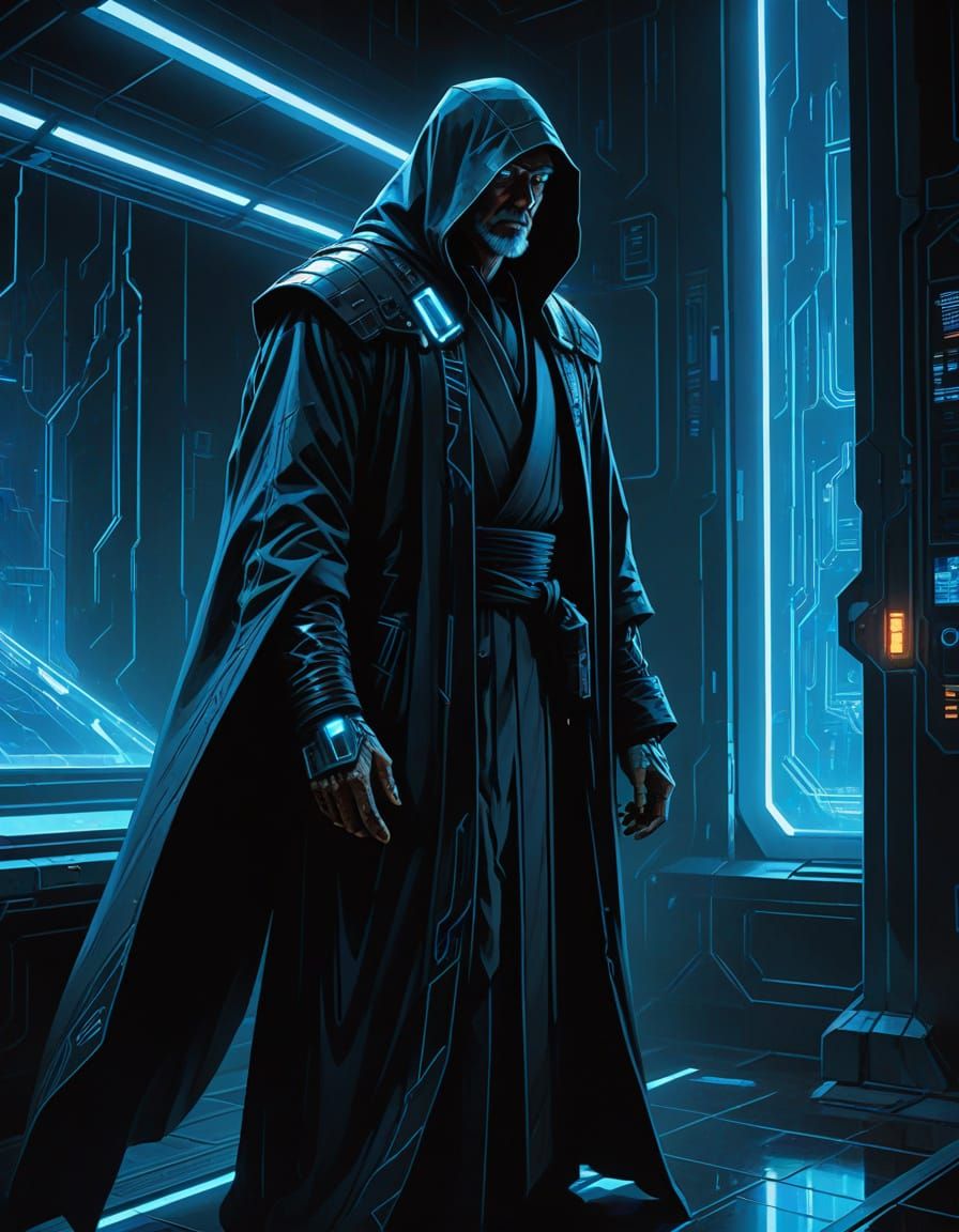 Mysterious Wizard Conjures Spells in Cyberpunk Cityscape