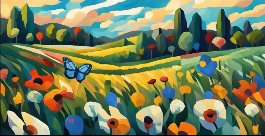 Vibrant Neo-Cubist Field of Flowers