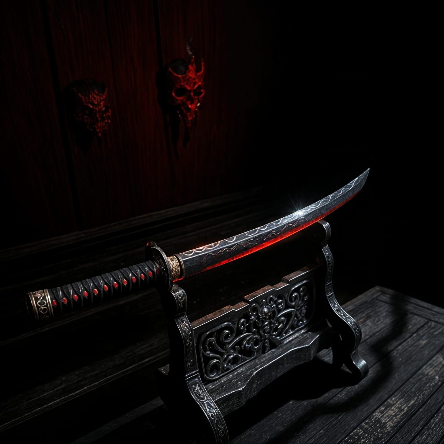 In a nearly pitch-black room, the only light comes from the ...