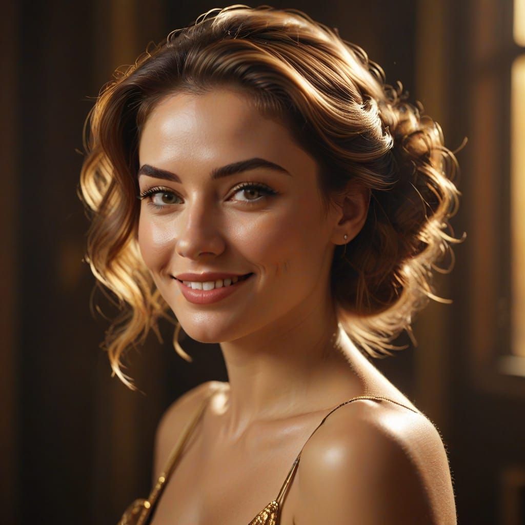 Glamorous Woman in Warm, Golden Lighting