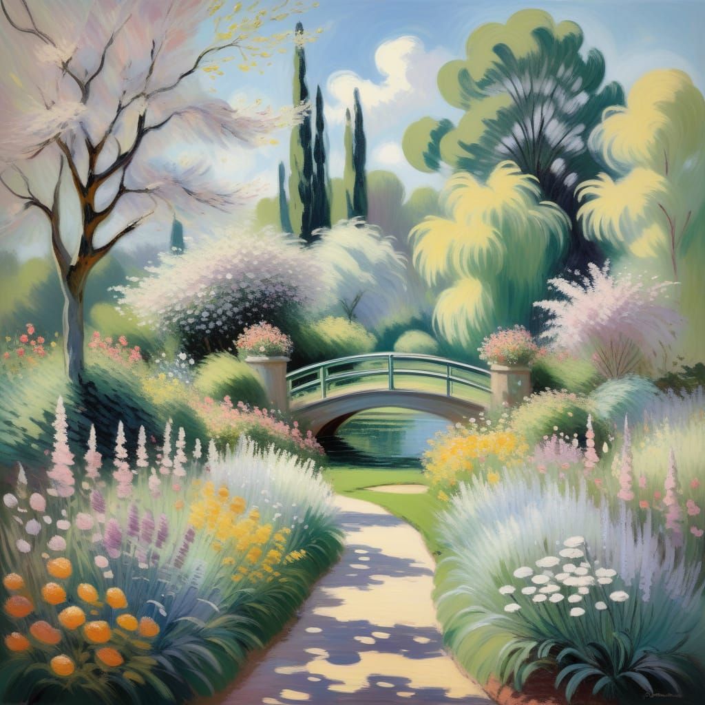 Impressionist Blooming Garden in Soft, Feathery Brushstrokes