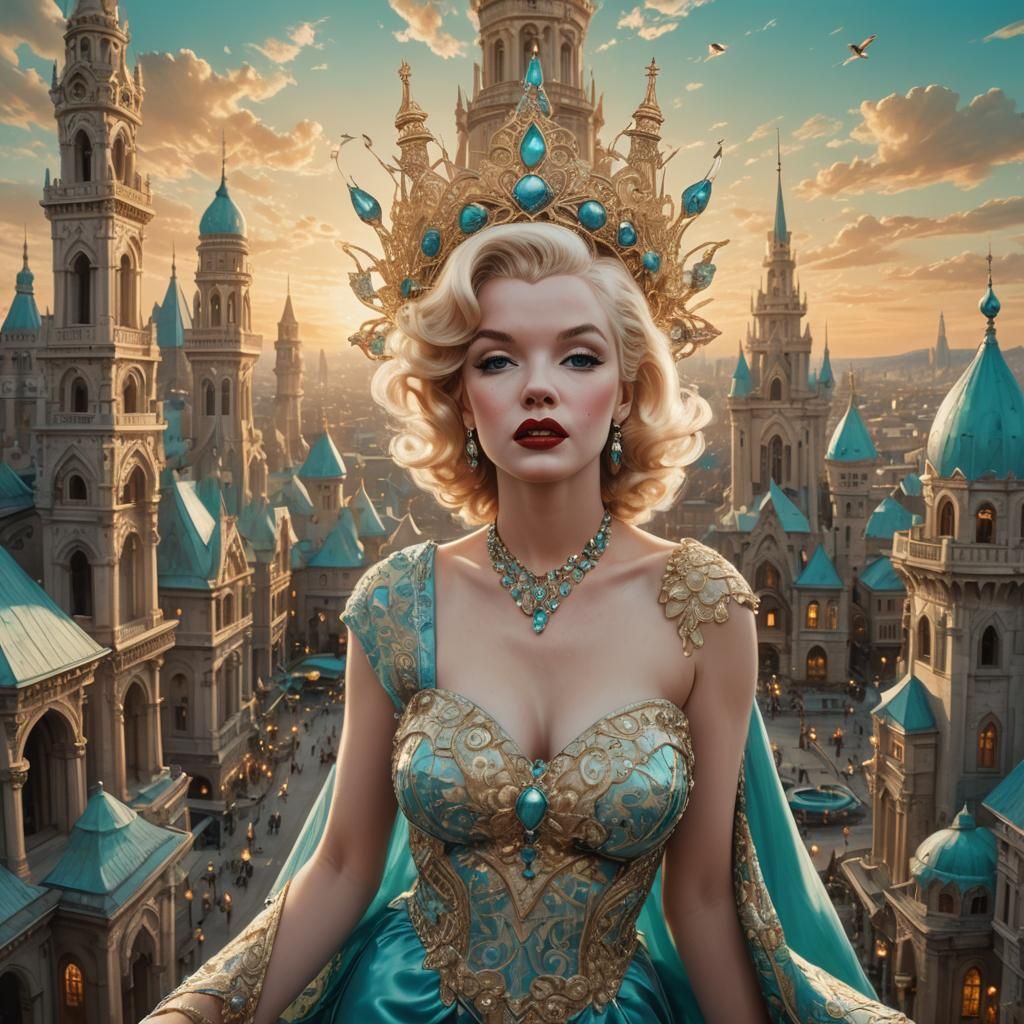 Marilyn Monroe in a Dreamlike Fantasy Cityscape