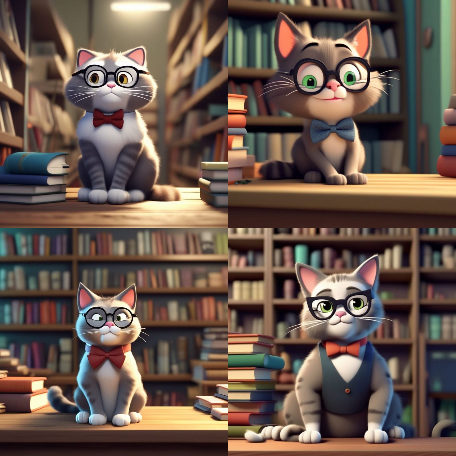 Fussy Cat with Spectacles in 3D Animation Style
