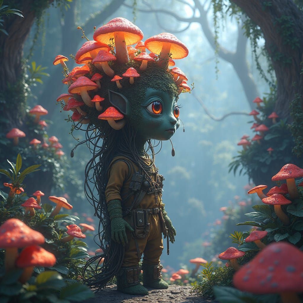 Time Traveler in Alien Jungle, Detailed Matte Painting