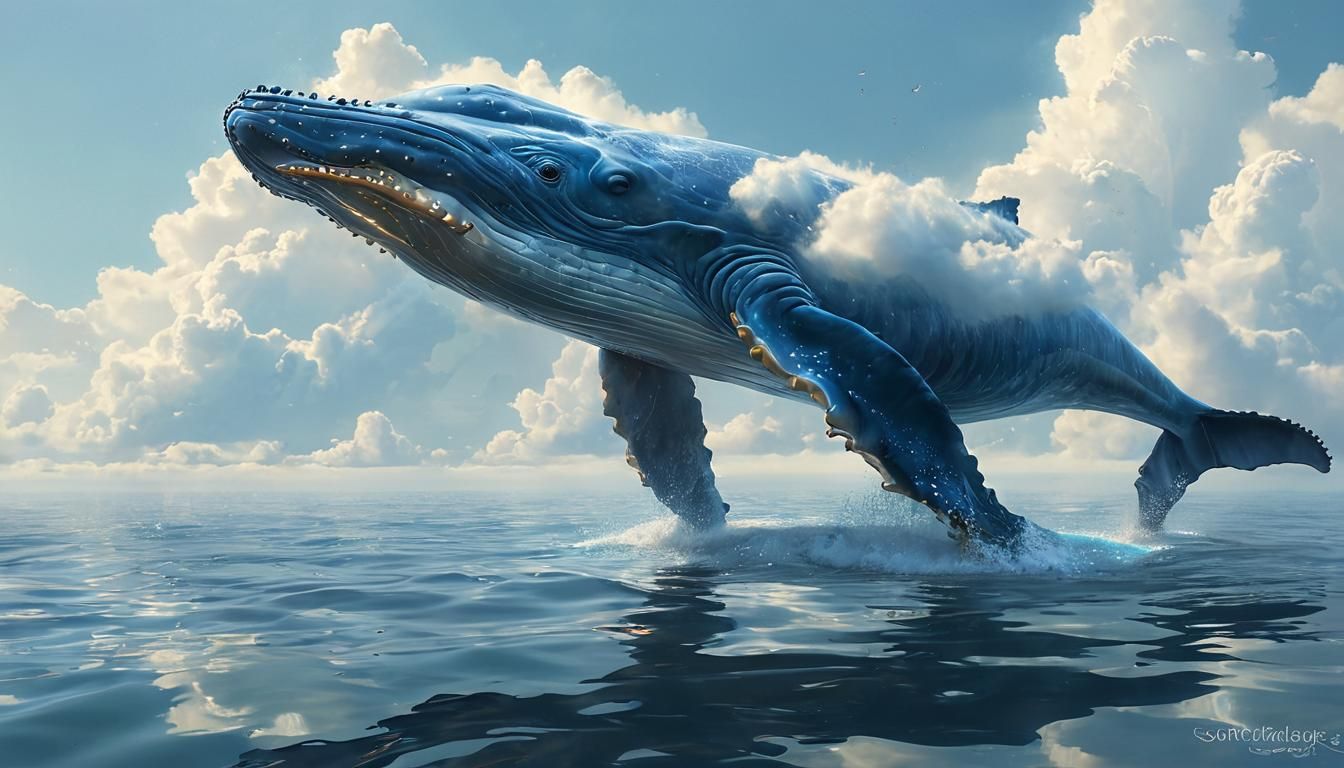 Ethereal Fantasy Cloud Whale in Thomas Kinkade Style