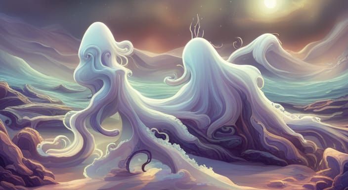 Ethereal Ghost Octopus in Aurora Lit Ocean