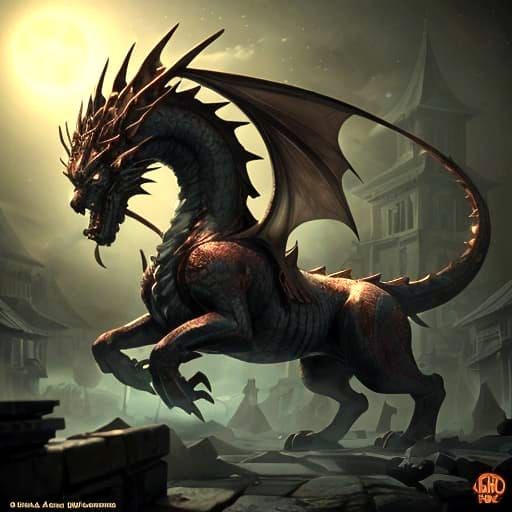 Fiery Dragon at Ancient Temple: 3D Anime Art