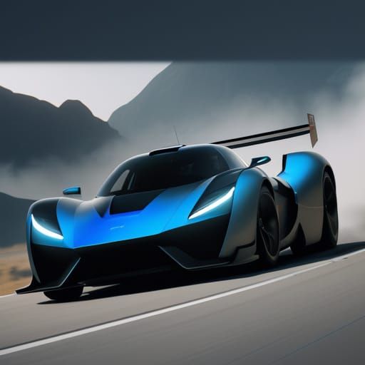 Sleek Futuristic Racecar Speeds Down Winding Road in Cinemat...