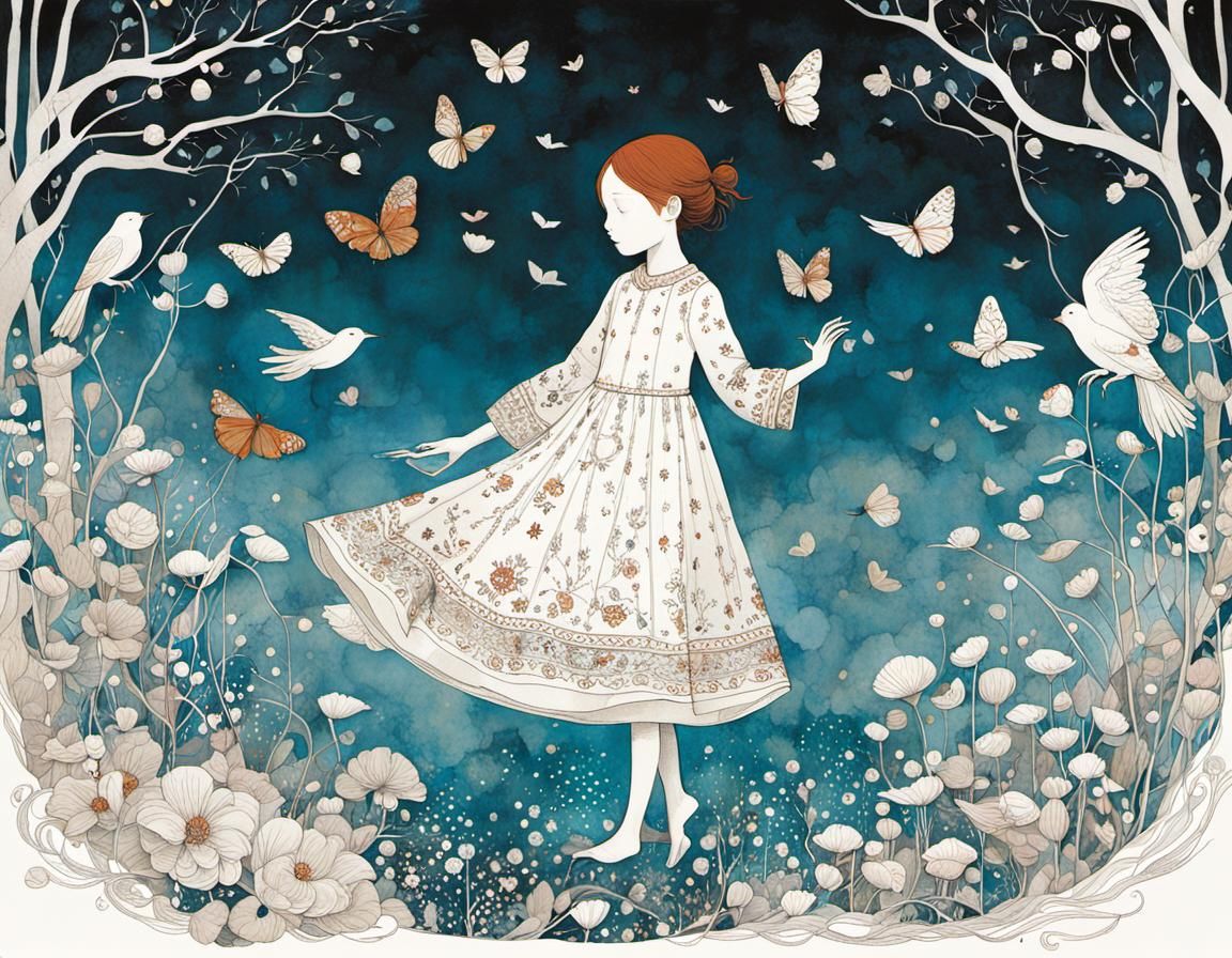 Dreamy Child Portrait in Art Nouveau Style