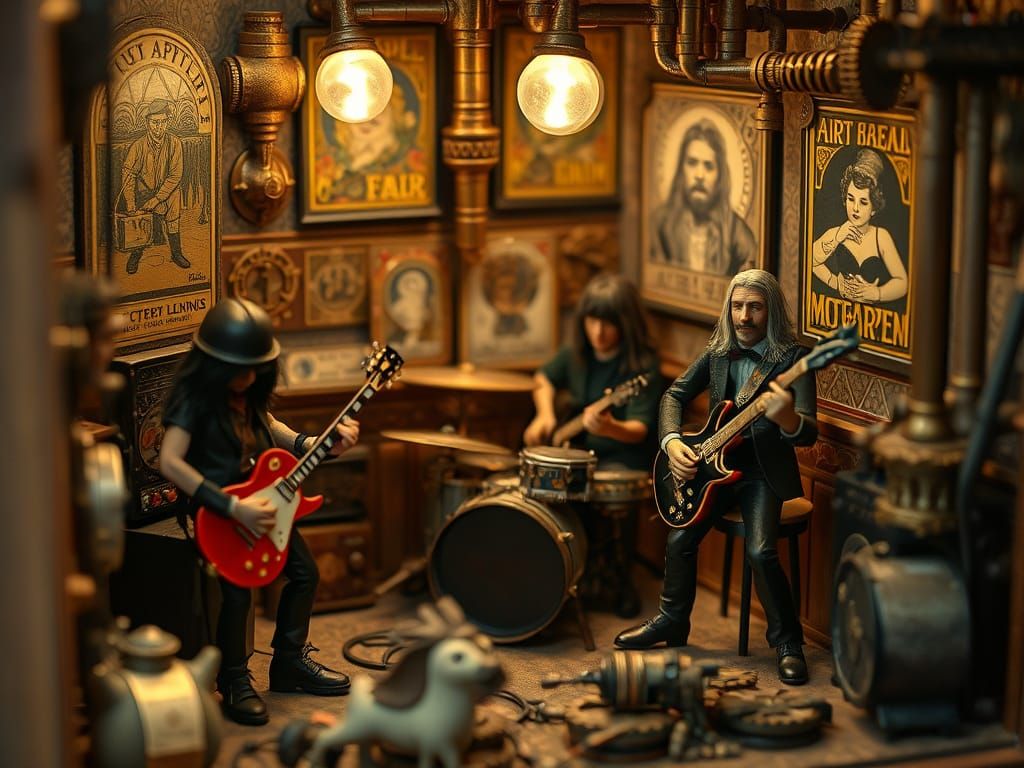 Steampunk Dollhouse With Motörhead Band, Art Nouveau Style