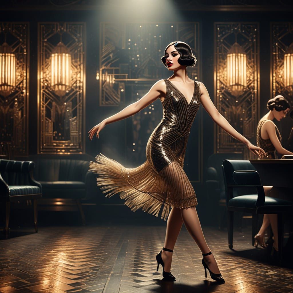 Flapper Girl Dancing in Art Deco Jazz Club