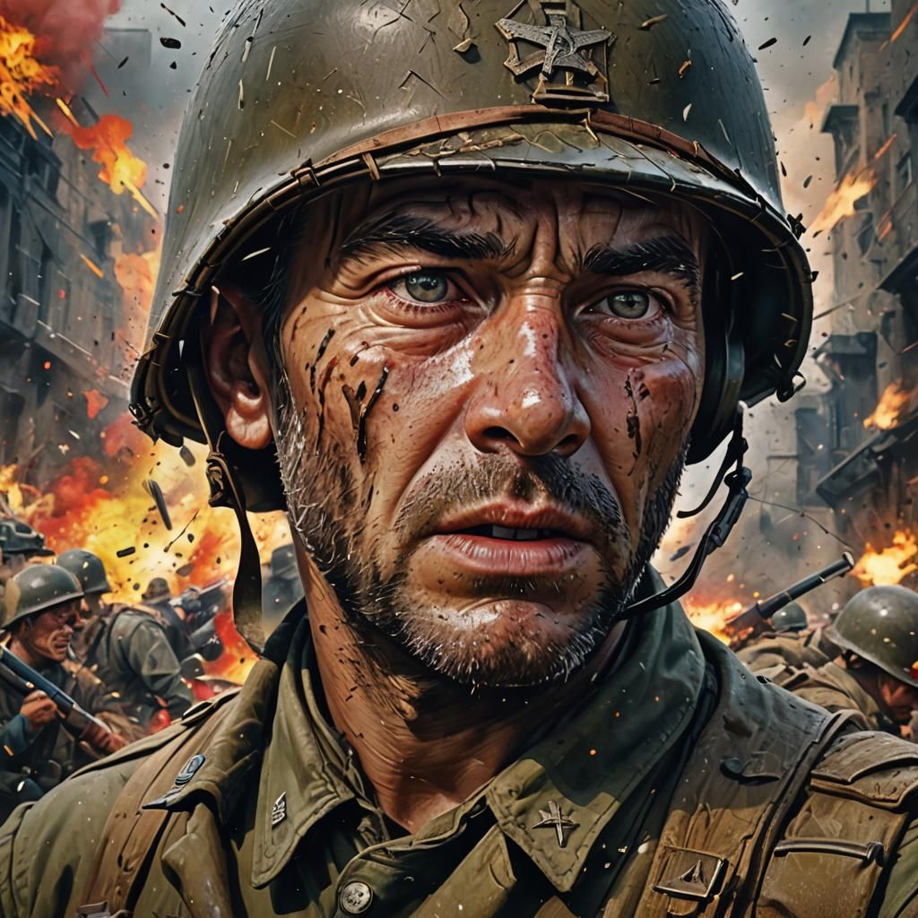 Hyperrealistic WWII Portrait in Splash Art Style