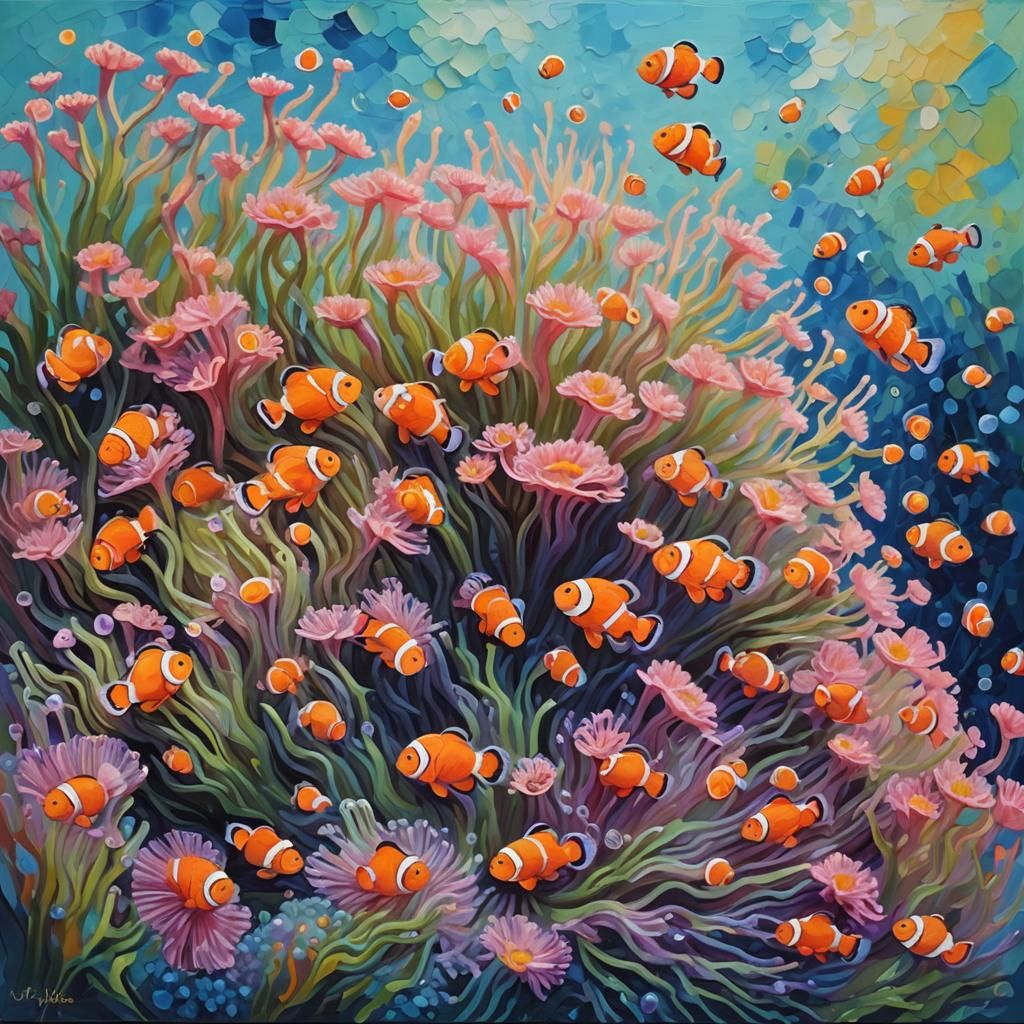 Clownfish and Anemone in Expressionist Oil Painting
