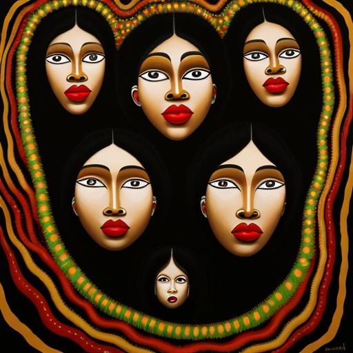 Abstract Christmas Faces in Aboriginal Surrealist Oil Painti...