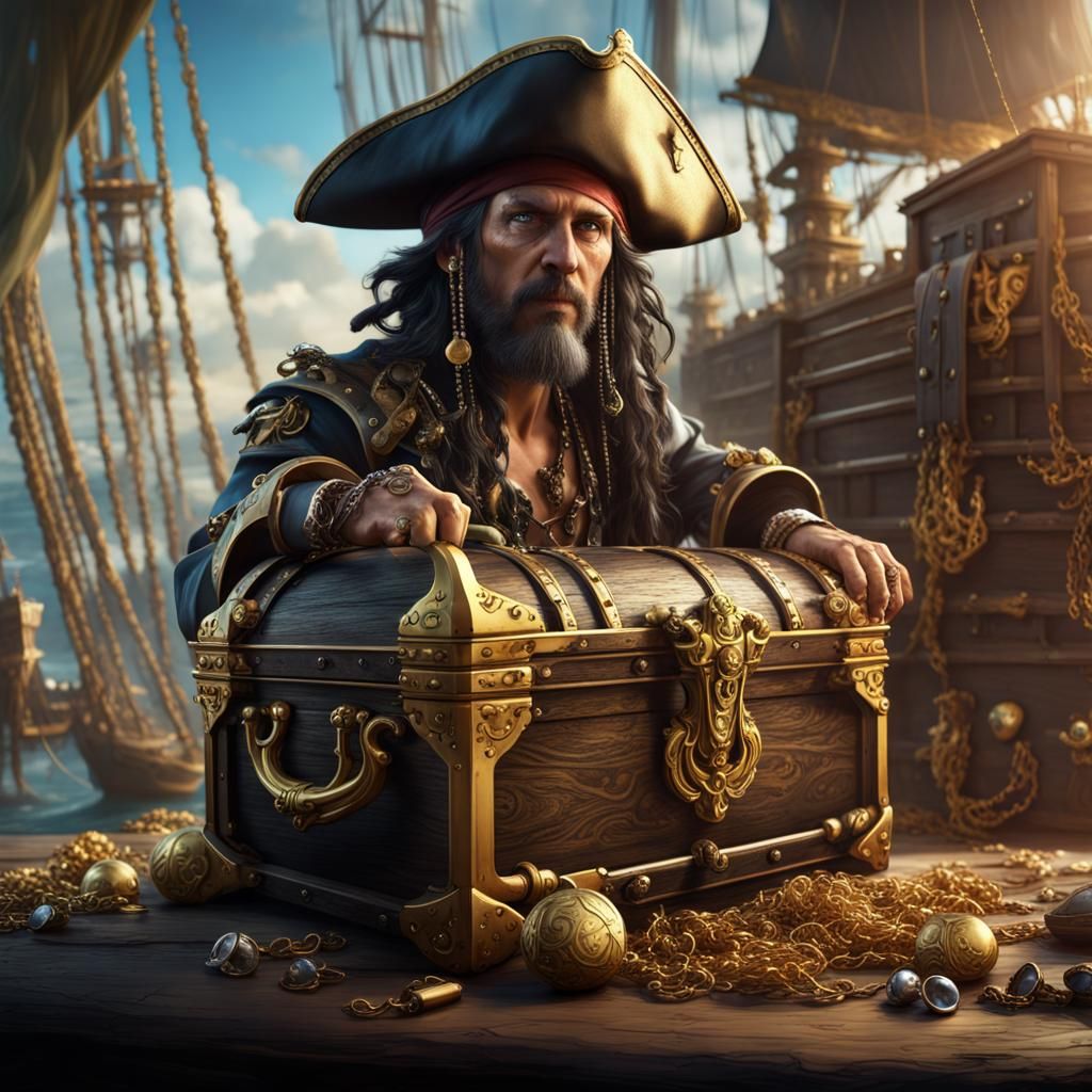 Pirate with Treasure Chest: Fantasy Concept Art