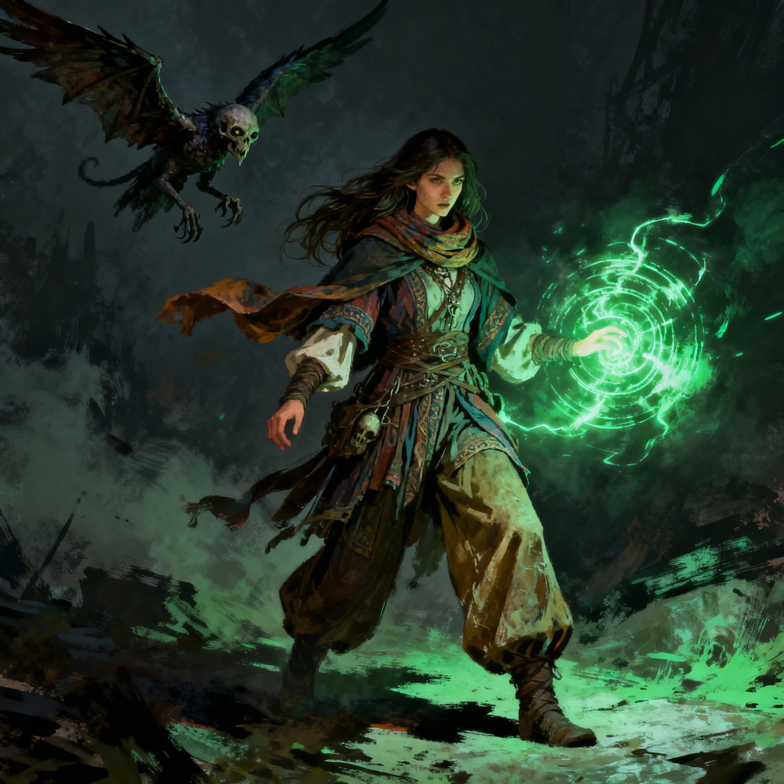 Gritty Fantasy Necromancer with Eerie Green Glow
