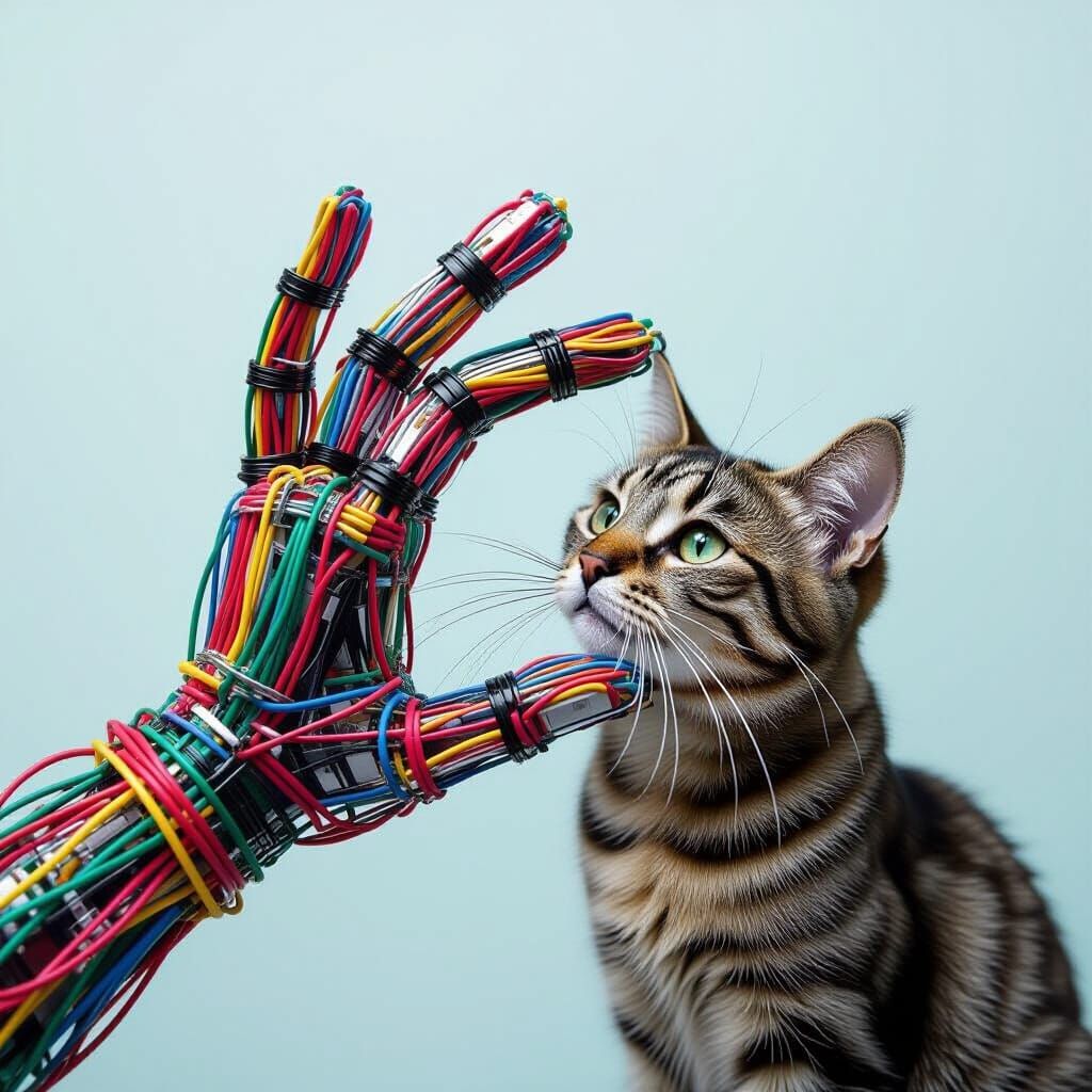 Abstract Wire Hand Pets a Cat