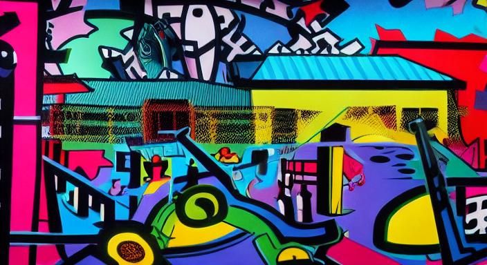Vibrant Pop Art Cityscape with Cartoon Characters