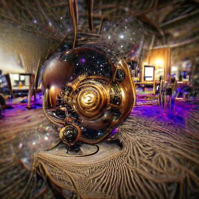 Steampunk Room with Galaxy Orb in 8K