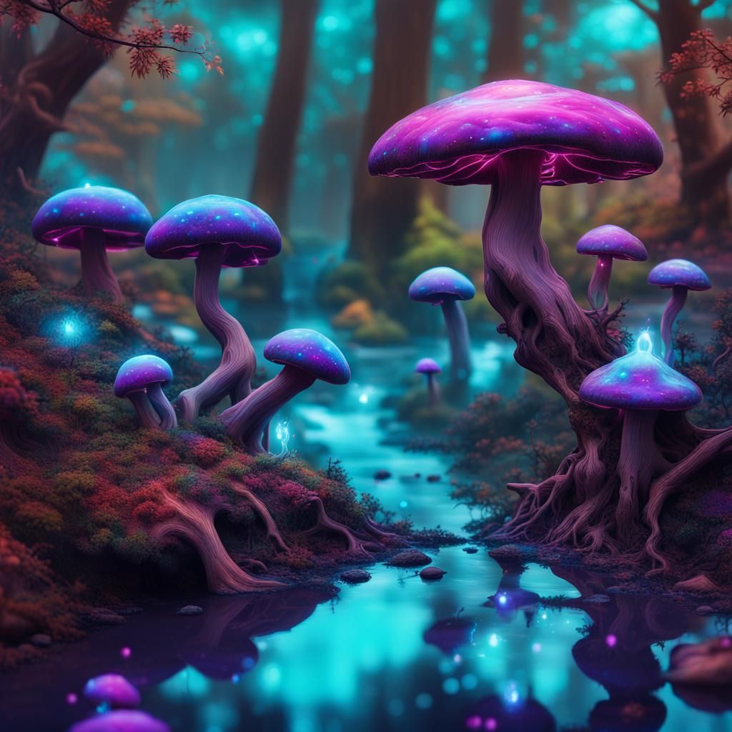 Martian Fantasy Forest with Bioluminescent Flora