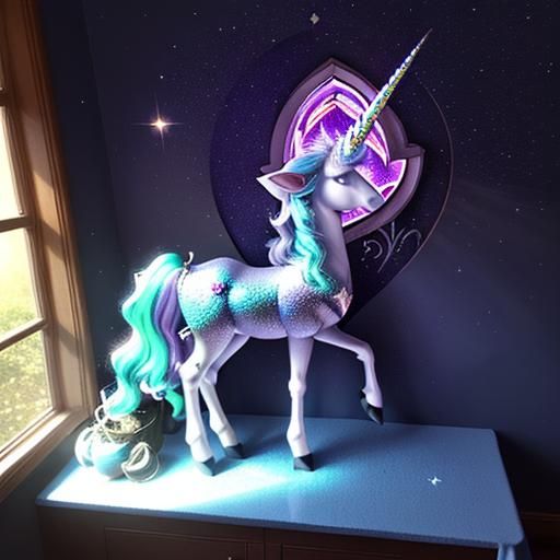 Outside, the moonbeams danced on Sir Sparklehoof's windowpane, casting playful shadows on the wall. Stardust watched ove...