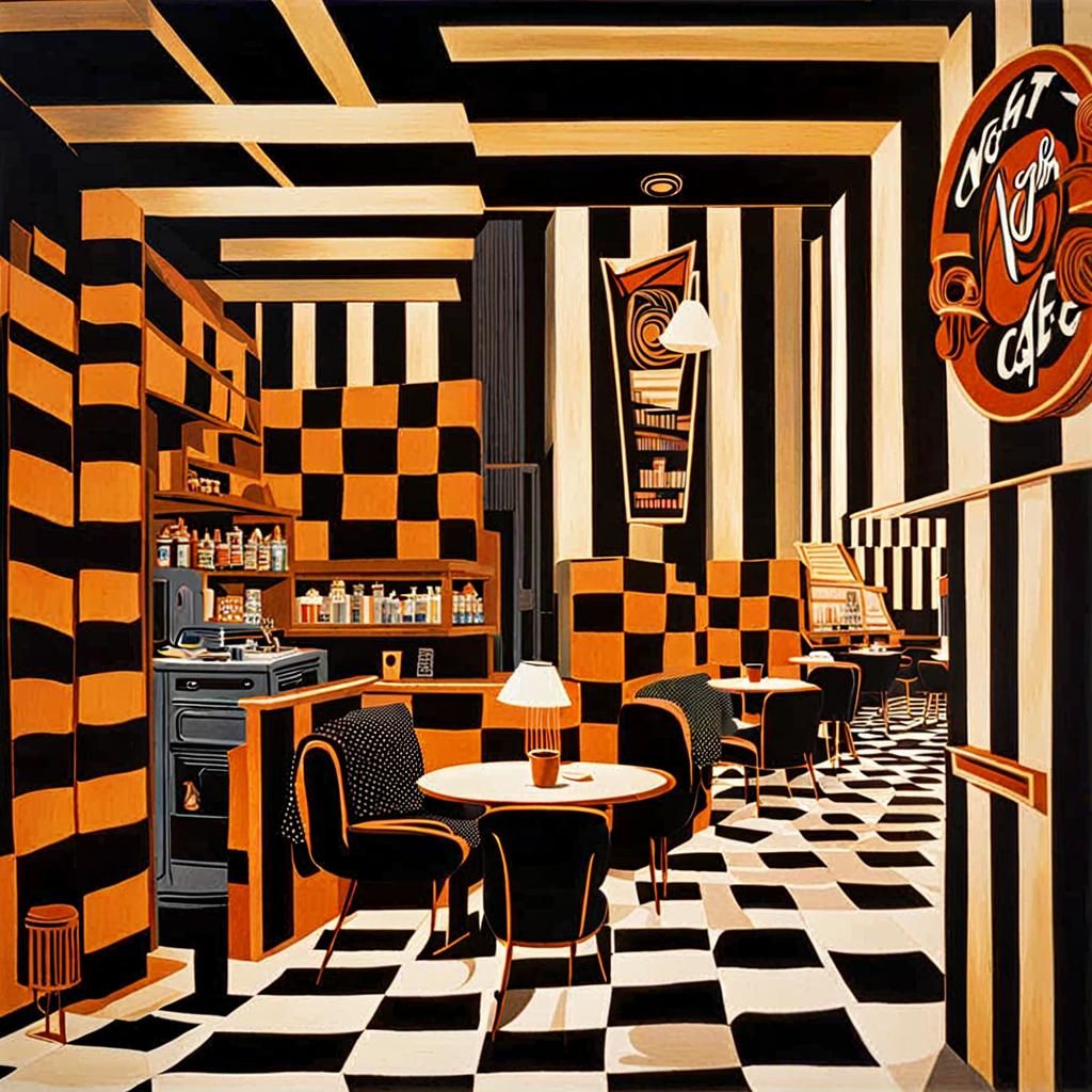 Escher-Style Optical Illusion Night Cafe Sign