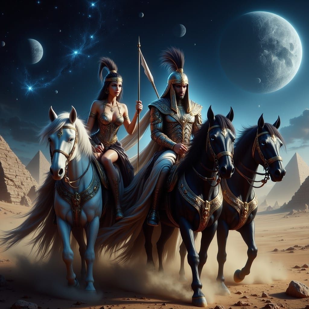 Ancient Egyptian Warriors Ride Majestic War Chariots Under S...