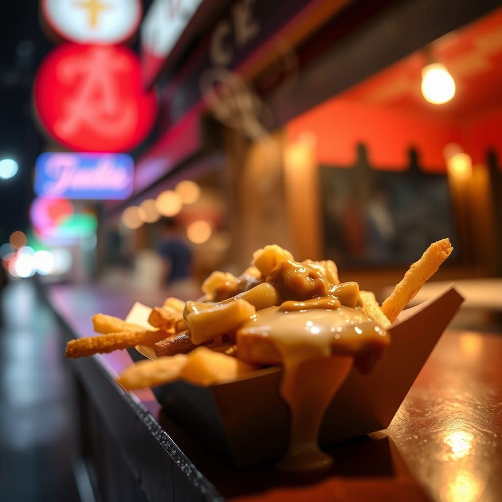 Steaming Poutine: Professional Food Photography at Night