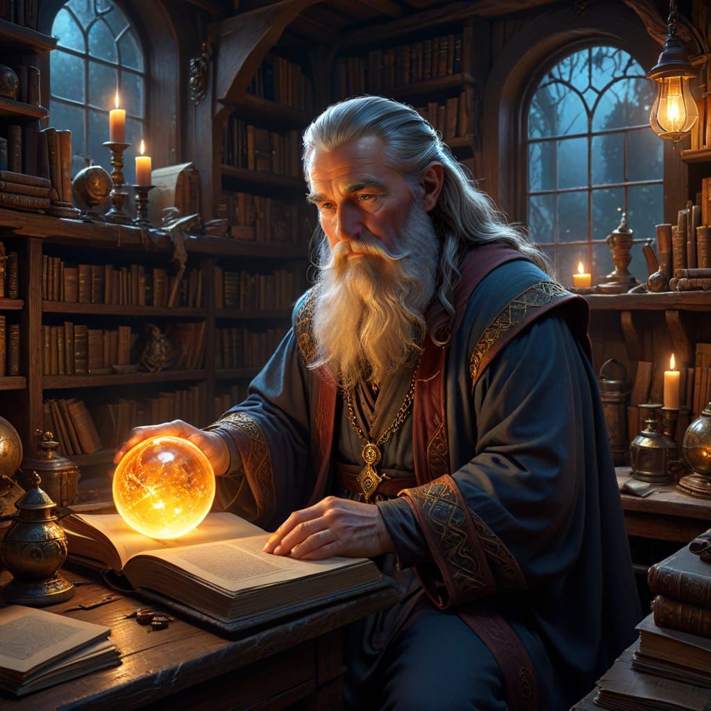 Ethereal Wizard Contemplates Ancient Secrets