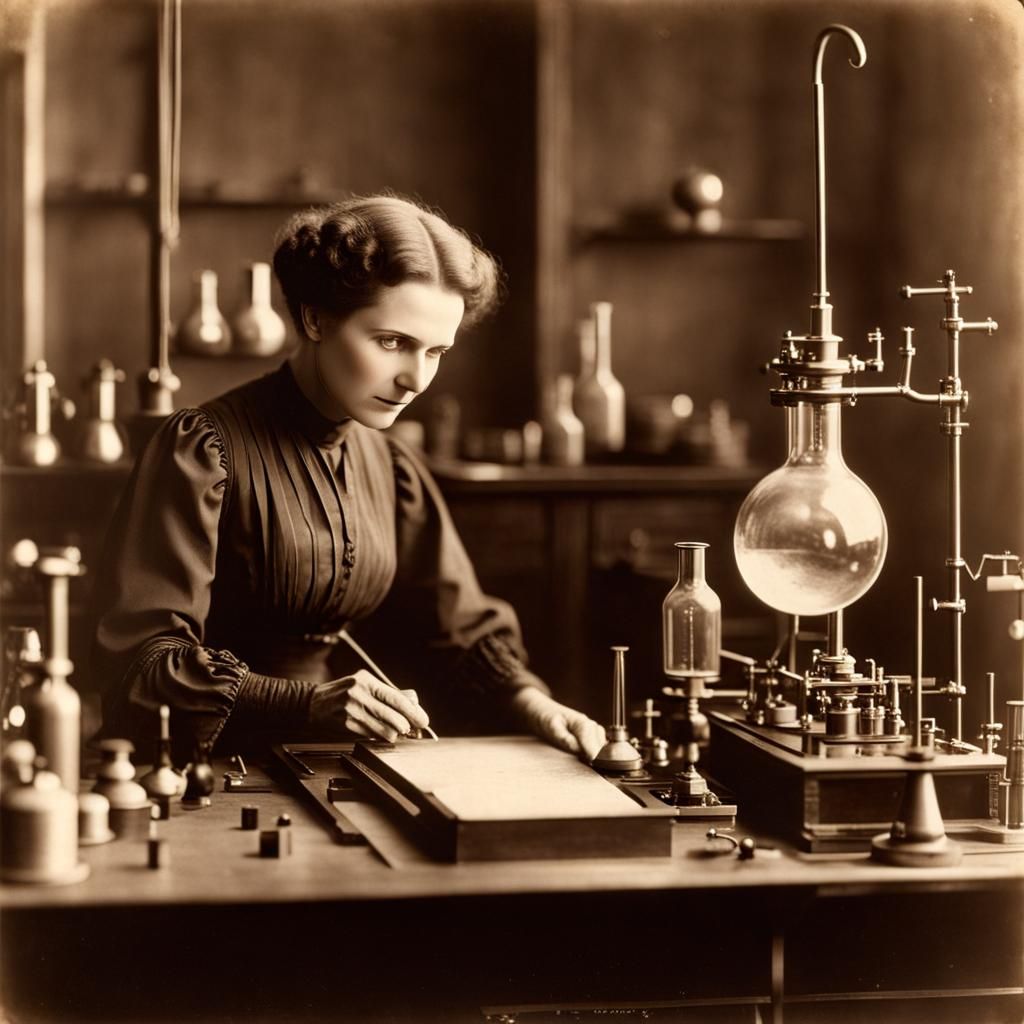 Marie Curie at Work: Sepia Photography, Circa 1900