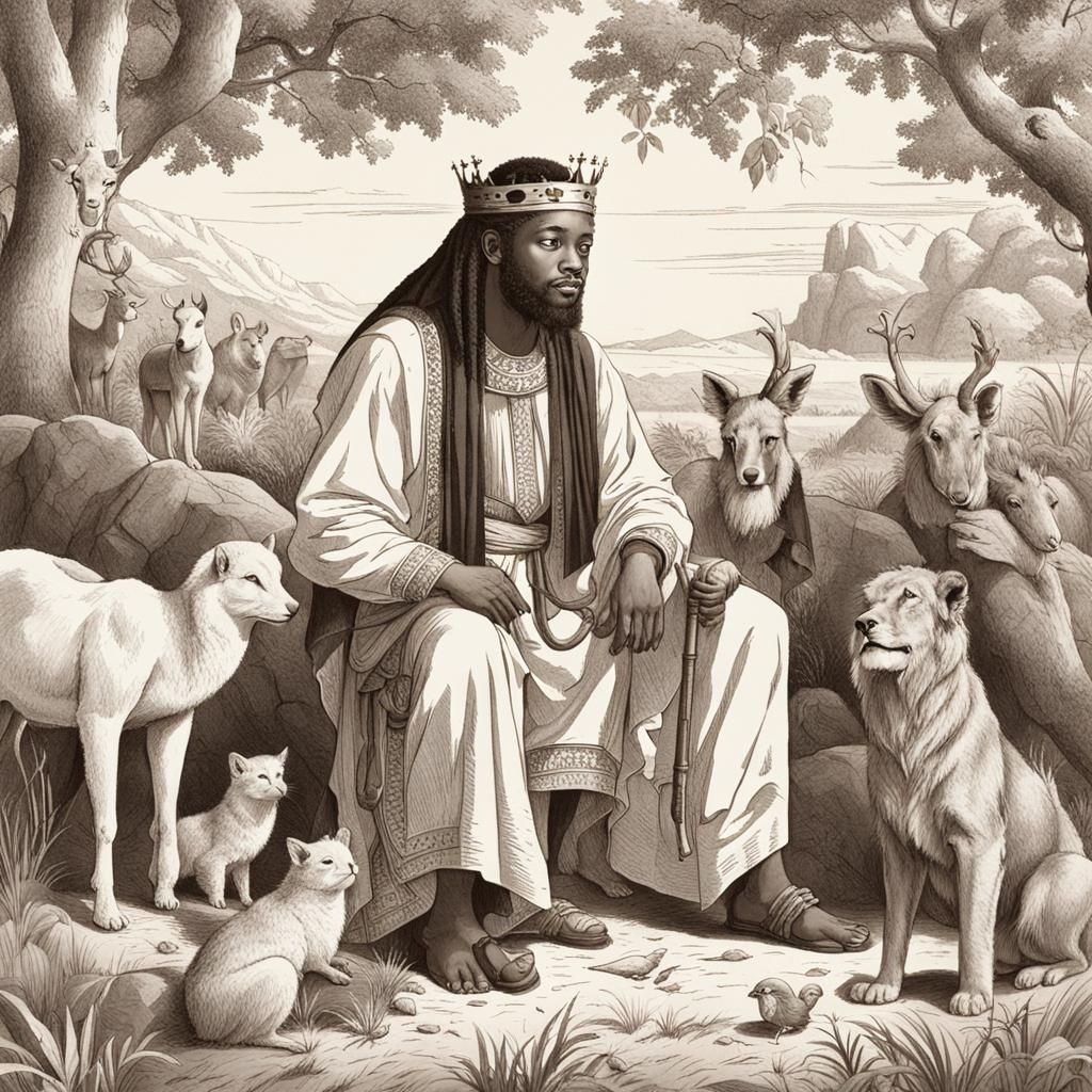 Young King Solomon Among Animals in Nature