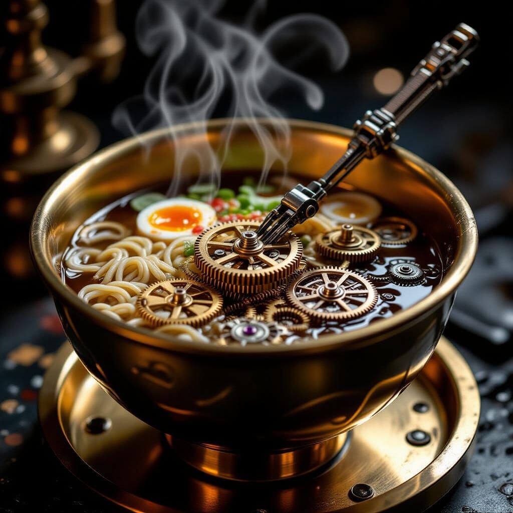 Steampunk Ramen Bowl with Clockwork Gears