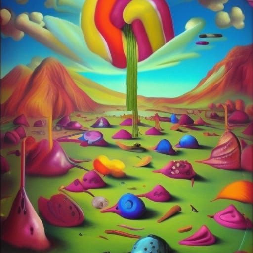 Vibrant Candy-Colored Meadow Scene