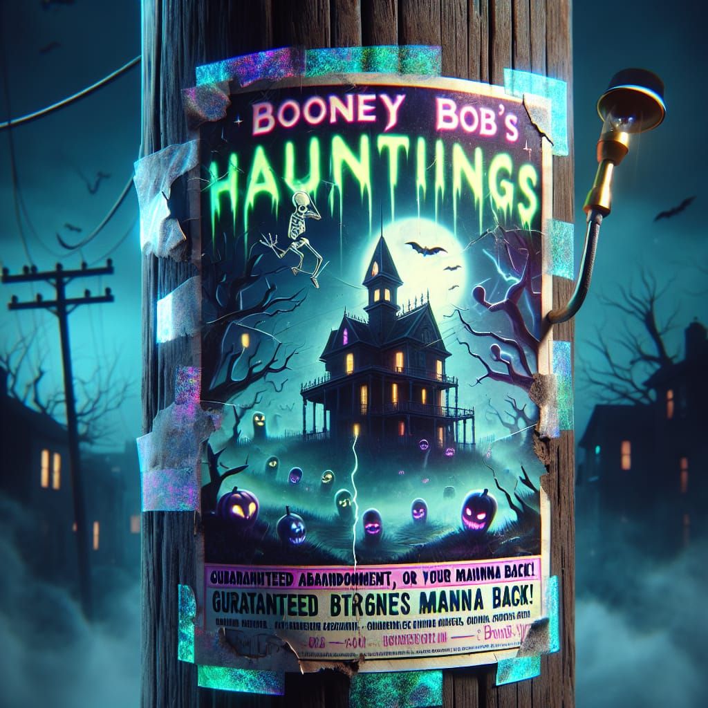 Vibrant Holographic Flyer for Boney Bob's Hauntings