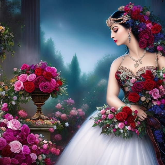 Regal Princess with Roses, Digital Art