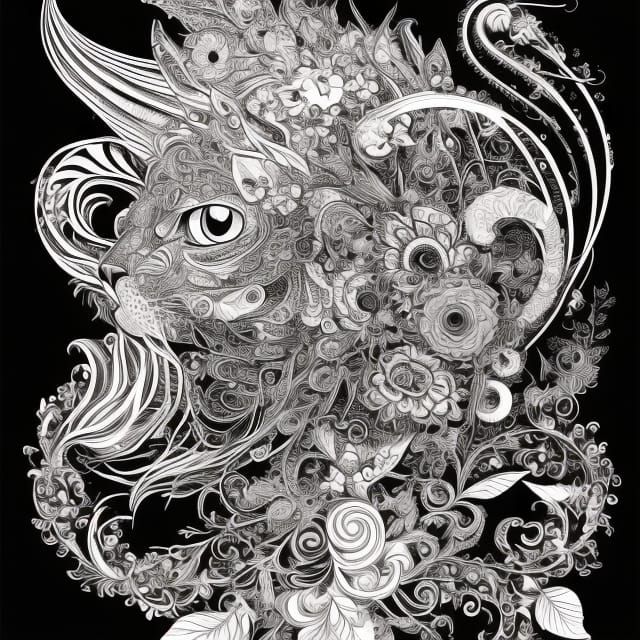 Psychedelic Neon Cat Vector Art Illustration