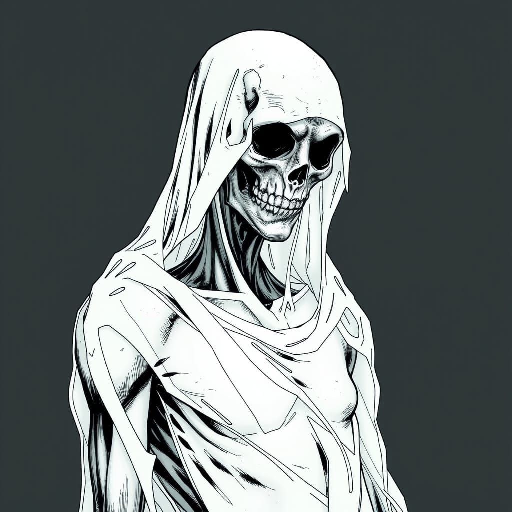 Eerie Ghost Figure in Haunting Line Art