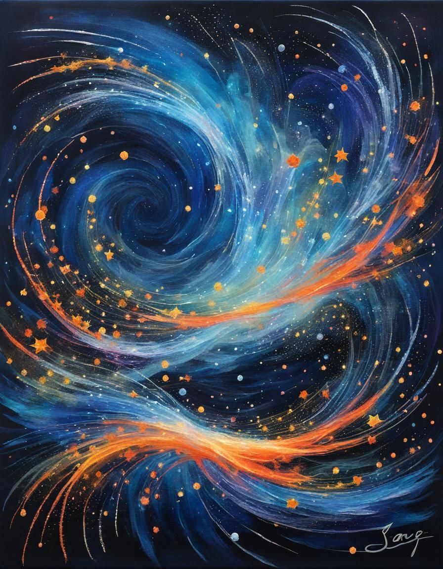 Dancing Stars in Cosmic Dreamscape Digital Illustration