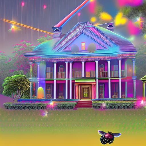 Bees Constructing Mansion: Holographic Astral Illustration