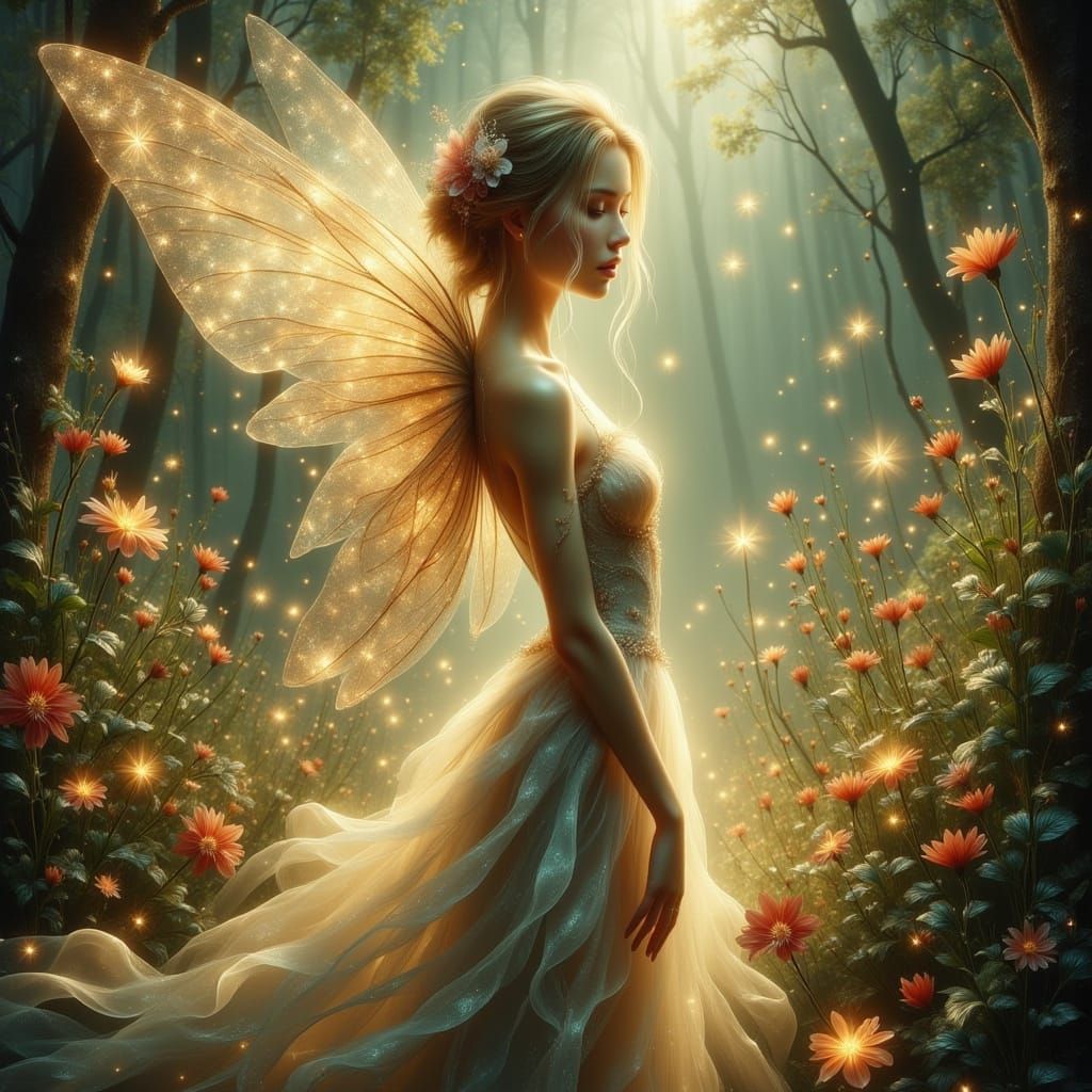 Enchanted Fairy Amidst Vibrant Wildflowers
