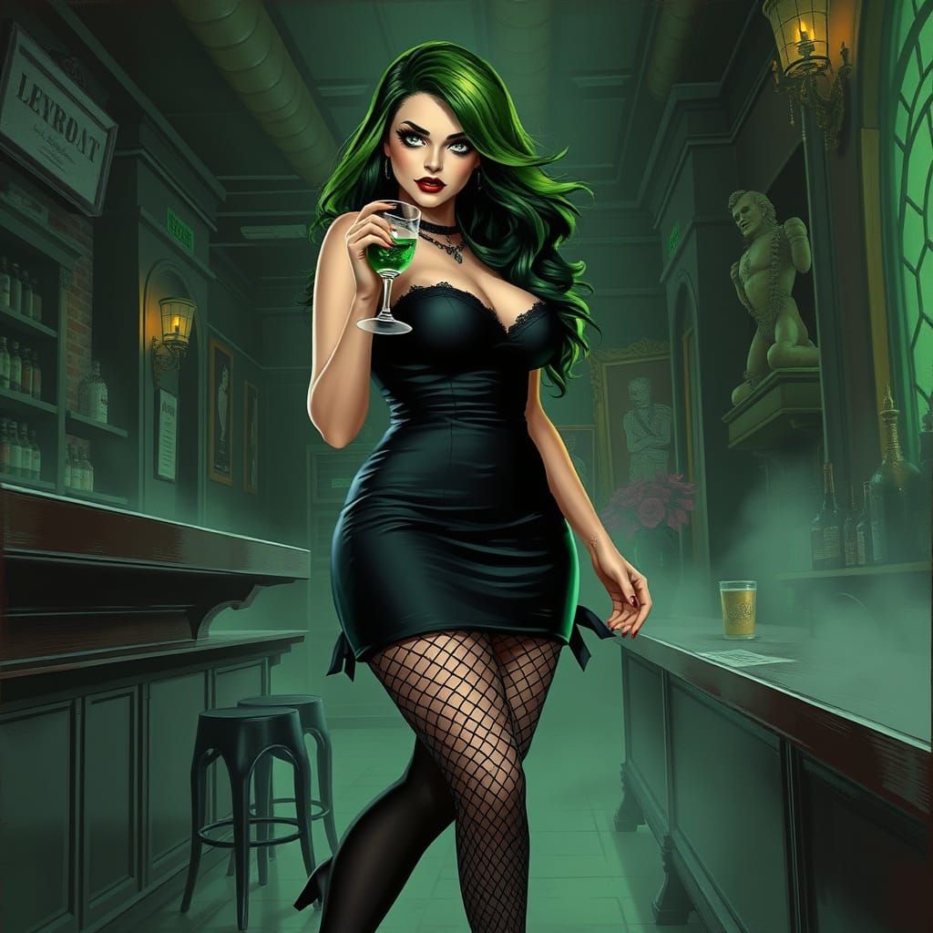 Gothic Goddess in a Dark Bar